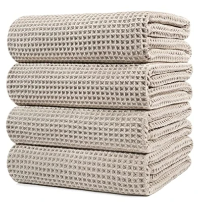 Immagine di Polyte telo bagno in microfibra tessuto a nido d&#039;ape beige oversize 76,2 x 152,4cm 4 pezzi