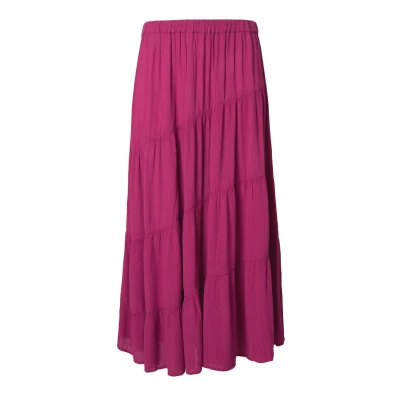 Immagine di Ulla Popken Tiered Flounce Panel Elastic Waist Gonna a pieghe, Donna, Taglia: 64/66, Magnolia red