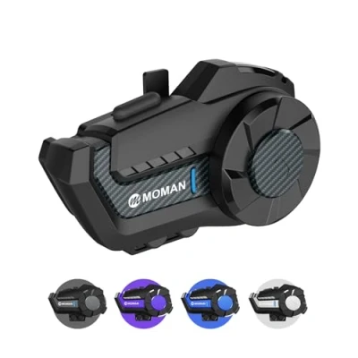 Immagine di Moman Interfono Moto, H2 Pro【1 Pezzi Fibra di carbonio】 Auricolare Casco Moto Sistema Comunicazione Wireless 5.1 con Cancellazione del Rumore DSP&amp;CVC,