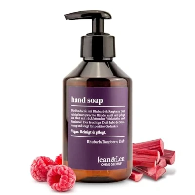 Immagine di Jean &amp; Len Alchimiste sapone per le mani al rabarbaro e lampone, liquido in dispenser a pompa pulite curate, fragranza fruttata, senza parabeni siliconi, vegan, 250 ml