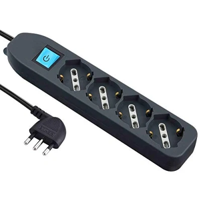 Immagine di Electraline 62073 Multipresa 4 posti polivalenti (schuko + 10/16A) con Interruttore Cavo 1,5 m Nero