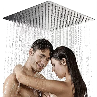 Immagine di Soffione doccia 40 x cm quadrato 16 pollici grande ultra sottile in acciaio inox cascata bagno testa Chrome Casa moderna
