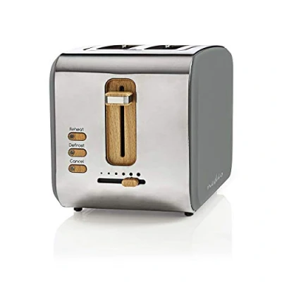 Immagine di Nedis Tostapane Soft Touch per 2 Fette di Pane Tostato, Bagel o Muffin, con 6 Livelli Doratura, Funzione Riscaldamento, Scongelamento e Annullamento, Grigio