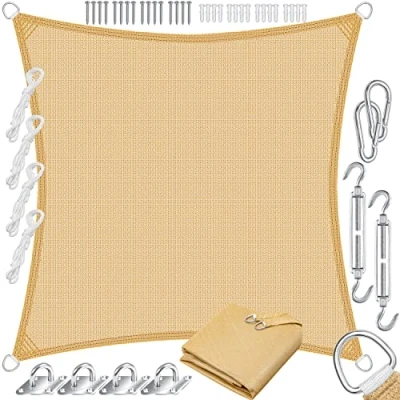 Immagine di KESSER® Tenda a vela, parasole, paravento Tessuto HDPE idrorepellente e antivento, robusto stabile per ombreggiare il giardino, balcone o terrazzo, Crema, 2x2m
