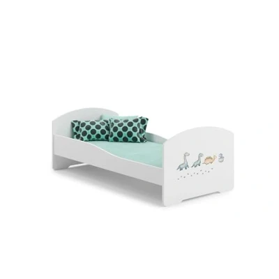 Immagine di KOBI Letto per bambini con materasso LUK, bianco la cameretta dei un ragazzo e una ragazza materasso, rete inclusa (Dinosauri, 140x70)