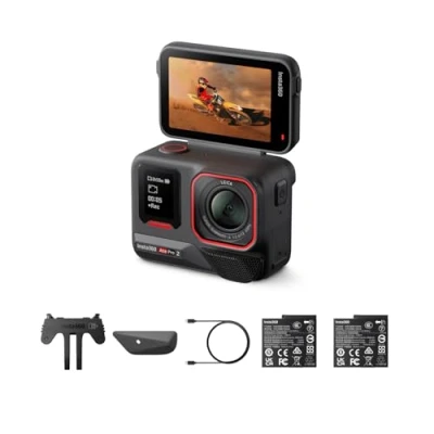 Immagine di Insta360 Ace Pro 2 Pack Doppia Batteria Telecamera d&#039;azione impermeabile 8K co progettata con Leica, sensore 1/1,3&quot;, Dual Chip di IA, qualità in bassa luce, audio avanzato, schermo apribile,