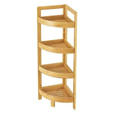 Immagine di [en.casa] Scaffale Angolare in bambù (AxLxP) 80 x 23 cm Mobiletto Basso a 4 Ripiani con Bordi Laterali Portaoggetti da Bagno o Cucina