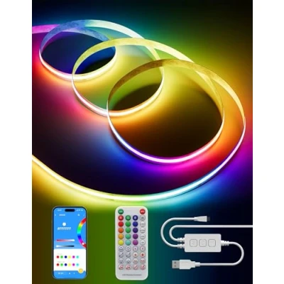 Immagine di PAUTIX Striscia LED RGBIC USB COB Pixel indirizzabile,Striscia cambia colore RGB Smart IC 5V Nastro flessibile multicolore 2M con controllo APP/Modalità musica per decorazioni fai da te feste
