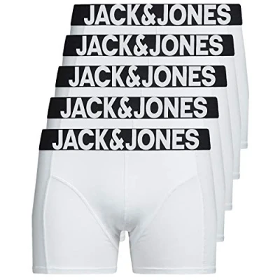 Immagine di Jack &amp; Jones S Set di 5 boxer da uomo, colore bianco, nero, blu, grigio, Trunks 12204864, Confezione pezzi, bianco., L