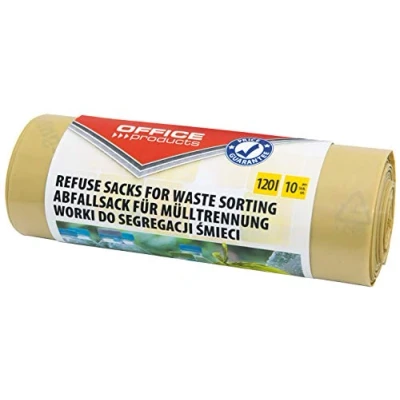 Immagine di Office Products 22025232 06 Sacchetti per la spazzatura da 120 l, raccolta differenziata in plastica, resistenti agli strappi (LDPE), colore: Giallo, confezione 10 pezzi