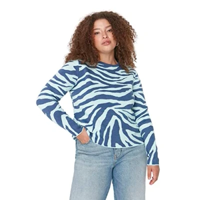 Immagine di Trendyol Girocollo Jacquard Aderente Plus Size Maglione Maglia di Tuta, Menta, 4XL Donna