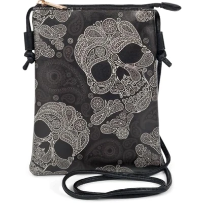 Immagine di styleBREAKER Donna Mini Borsa a tracolla con stampa teschio Paisley, tracolla, Borsetta, 02012365, colore:Nero Bianco