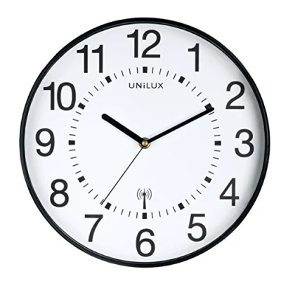 Immagine di Unilux orologio radio da parete Wave, 30 cm, radiocontrollato con quadrante moderno, regolazione automatica dell&#039;ora e estiva invernale