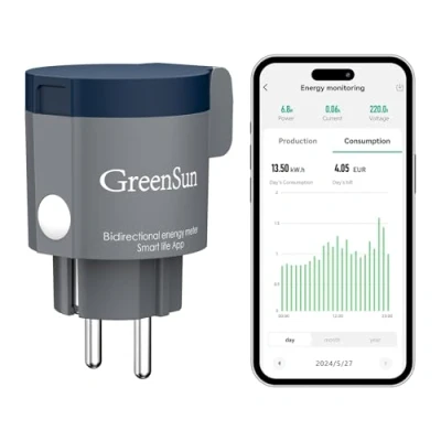 Immagine di GreenSun Presa Smart per Esterni Alexa Wifi con Misuratore Consumo Elettrico Intelligente Tuya APP Plug Monitoraggio Mini PV 16A 2,4GHz