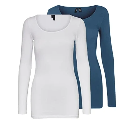 Immagine di VERO MODA Camicetta a Maniche Lunghe, Confezione da 2, Blu/Bianco (1 Blu Insignia, 1 Bianco Brillante), L