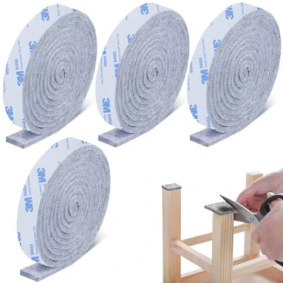 Immagine di SIOPPKIK Feltrini per Mobili, 4 Rotoli Feltro Adesivo in Rotolo, 100 x 2 cm Autoadesivo Hobbistica, Protezione Pavimenti, Piedini Sedie, Grigio