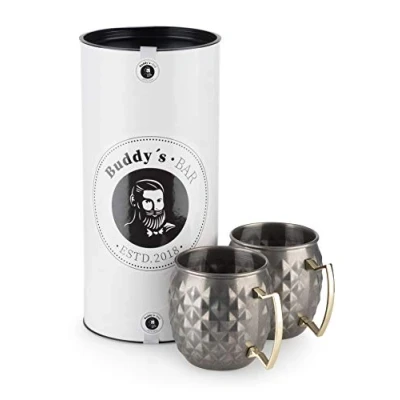 Immagine di Buddy&#039;s Bar 2 Tazze per Moscow Mule, 500 ml, in Acciaio Inossidabile di Alta qualità con Struttura ad Ananas, da Cocktail, Confezione Regalo Inclusa, Set 2, Antica