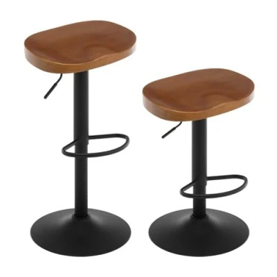 Immagine di WOLTU Sgabelli da Bar Set di 2, per Colazione in Legno Massiccio, Cucina a Sella, Altezza Regolabile, Girevoli 360 con Poggiapiedi, Marrone, BH413br 2