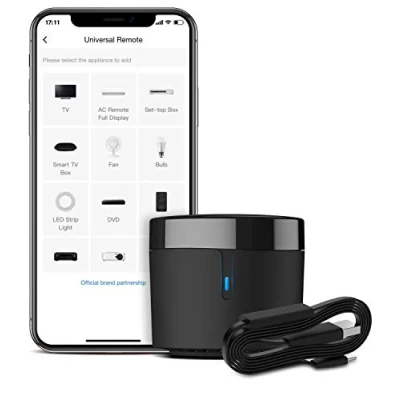 Immagine di BroadLink RM4 mini telecomando intelligente e cavo sensore, hub universale per IR con monitor temperatura/umidità, USB, compatibile Alexa, Google Home, IFTTT…