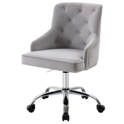 Immagine di SEPNINE Casa Velluto Sedia da ufficio Tufted Computer Scrivania girevole Regolabile Accent Vanity con Braccioli Nailhead Trim per camera letto (grigio)