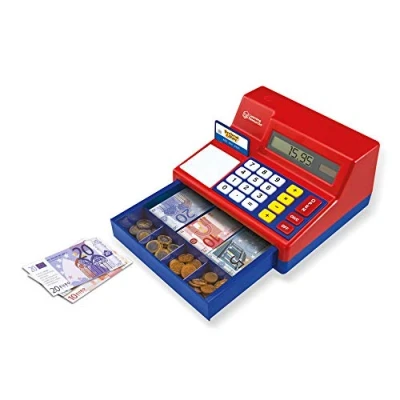 Immagine di Learning Resources Registratore di cassa con euro finti Pretend &amp; Play, cassiera giocattolo per bambini, supermercato elettronica giocattolo, giocattoli 3 anni, multicolore