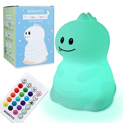 Immagine di BONNYCO Luce Notturna Bambini con Telecomando e Sensore Tattile 16 Colori Lampada per Timer Lucina Silicone BPA Free Dinosauro