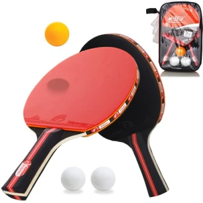 Immagine di Set da Ping Pong,Amaza pong includere 2 Racchette 3 palline e 1 Borsa in Rete per Dilettanti, Principianti, Esperti(7 Strati di Legno Pioppo + Spugna Altamente Elastica mm)