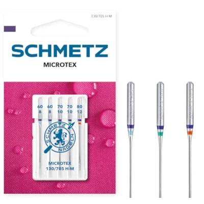 Immagine di SCHMETZ Aghi per macchine da cucire 5 Microtex 130/705 H M Spessore dell&#039;ago 60/8 (2x), 70/10 (2x) e 80/12 (1x) ideale tessuti particolarmente spessi o fini