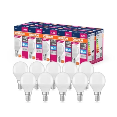 Immagine di OSRAM Valore a stella LED Classica lampada P40 per socket E14, forma di caduta, FR, 470 lm, bianca diurna, 6500k, sostituzione lampadine da 40w venzionali, non dimmerabile, pacchetto 10