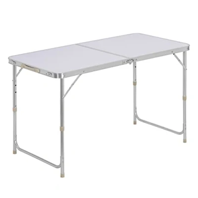 Immagine di WOLTU CPT8122sg Tavolo da Campeggio Pieghevole Portatile con Maniglia per Picnic Giardino Altezza Regolabile in Alluminio MDF 120x60x55/70cm