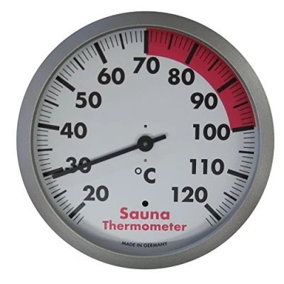 Immagine di TFA Dostmann Termometro analogico per sauna, resistente al calore, colore: argento/bianco, lunghezza 120 x larghezza 37 altezza mm