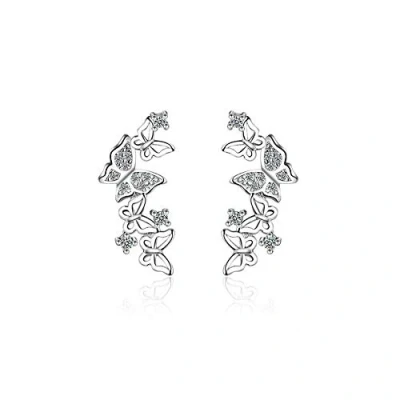 Immagine di Orecchini a perno con motivo farfalle in argento Sterling zirconia cubica, per donne e ragazze lobi forati, placcati, alla moda, ipoallergenici