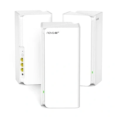 Immagine di Tenda Mesh WiFi Sistema MX21Pro(3 Pack) Tri Band AXE5700 Wi Fi 6E (supporta 6G) per Tutta la Casa copertura fino a 4 7 camere da letto 1.7 Ghz CPU Quad Core, Antenne, LAN/WAN porte Gigabit*3, Alexa
