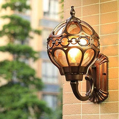 Immagine di Applique da parete Paris Lanterna elegante d&#039;oro nera vintage stile rustico E27 impermeabile IP44 perfetta per esterni: cortile, balcone e giardino terrazzo. (40cm, nero)