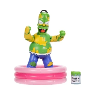 Immagine di The Simpsons Furious Homer Action figure da collezione di JAKKS Pacific, 12,7 cm, include accessori e recinzione infrangibile, azione braccio schiacciante, completamente articolato