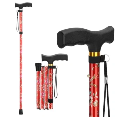 Immagine di supregear Bastone Pieghevole da Passeggio Regolabile in Altezza, Viaggio Leggero e Flessibile, Ausilio alla Mobilità Richiudibile per Equilibrio, adatto a Uomini Donne