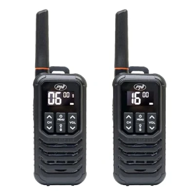 Immagine di Stazione radio portatile PNI PMR R80 PRO, set di 2 pezzi, 0,5 W, impermeabile IP67, con torcia a LED, pulsante SOS, VOX, USB C