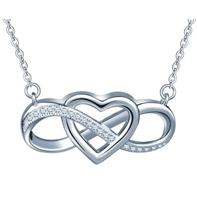 Immagine di Infinite U, elegante collana con ciondolo a forma di cuore e simbolo dell&#039;infinito, in Argento Sterling 925, Zirconia cubica, per donne ragazze, argento, cubica sterling,
