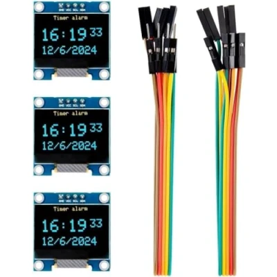 Immagine di ELEGOO 3x Schermo OLED da 0,96 Pollici, Modulo di Visualizzazione con Cavo DuPont, Schermi Compatti e Autoilluminati Compatibili Arduino Raspberry