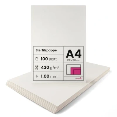 Immagine di Netuno 100 fogli cartone assorbente crema formato A4 210 x 297 mm 1,00 430g cartoncino rigido per sottobiccieri birra base torte album coperture rilegatura beermat board cream