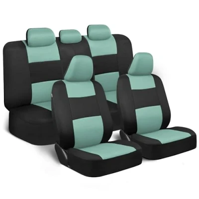 Immagine di BDK PolyPro Coprisedili per auto, set completo, colore menta su nero, protezione anteriore e posteriore, facili da installare, con accento bicolore, misura universale camion, furgone, SUV