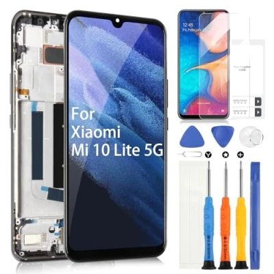 Immagine di AMOLED Schermo per Xiaomi Mi 10 Lite 5G M2002J9G M2002J9S XIG01 6.57&#039;&#039; LCD Display Touchscreen Digitazer Assembly Sostituzione con Cornice, Kit di Attrezzi Riparazione(Supporto Fingerprint)