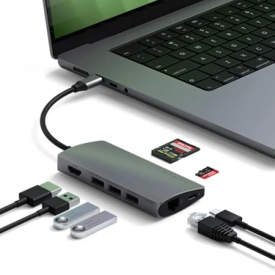 Immagine di Satechi Adattatore Multiporta V2 USB C Ethernet Grigio scuro ST TCMA2M