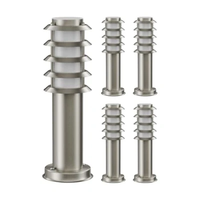 Immagine di ledscom.de 5 pz. bitta luminosa PORU per esterni, IP44, griglia, 39cm, acciaio inox, incl. lampada E27 471lm, bianco extra caldo