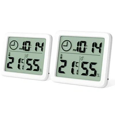 Immagine di Newaner 2 pezzi Mini Termometro Digitale Ambiente Interno, Igrometro Portatile Grande Schermo con Orologio, Bianco Preciso Termoigrometro, Misuratore Umiditàper Casa, Cameretta, Ufficio, Serra