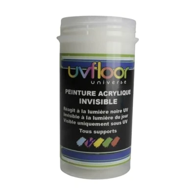 Immagine di UV FLOOR Vernice invisibile rosso fluo, speciale luce nera e ultra viola, 365 nm, fluida pigmentata, 100 ml
