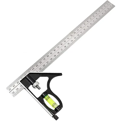 Immagine di Quadrato combinato Righello di Posizionamento, angolare in acciaio inossidabile per plotter legno misurazioni angolari da carpentiere a 45 / 90