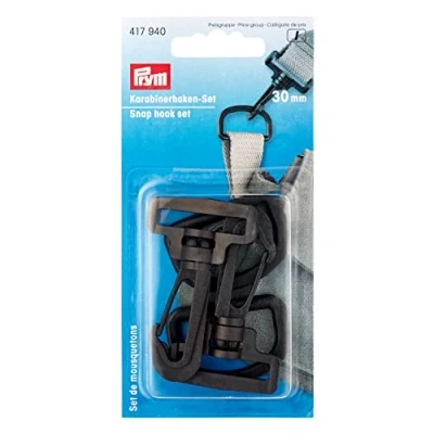Immagine di Prym 417940 Set KST, Colore: Nero di 2 moschettoni in plastica Nera da 30 mm, 14 x 7 1.5 cm