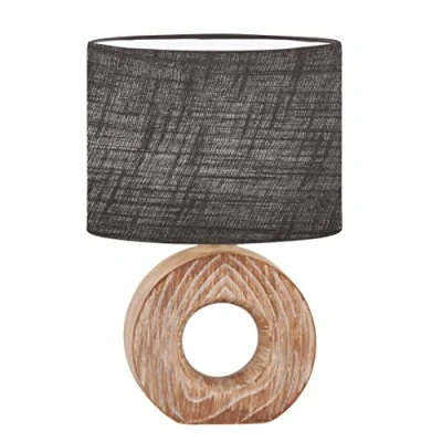 Immagine di Fischer &amp; Honsel Lampada da tavolo, Hankecolor legno, paralume in tessuto grigio, lunghezza: 20,00 cm, larghezza: 13,00 altezza: 31,00 con interruttore a corda, 1 lampadina E14 max. 25,0