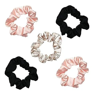 Immagine di Kitsch Scrunchies in raso professionale, più morbido della seta, elastici per capelli prevenire l&#039;effetto crespo, confezione da 5, assortiti